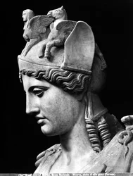 Detail des Gesichts der Athena Farnese, römische Kaiserzeitkopie einer Bronzestatue aus der Schule des Phidias (Detail)