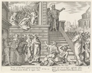Der heilige Petrus spricht zu den Menschen über Christus