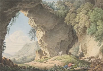 Felsige Landschaft mit schlafendem Hirten