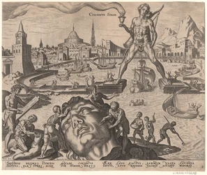 Der Koloss von Rhodos aus der Serie Die achte Weltwunder nach Maarten van Heemskerck, 1572