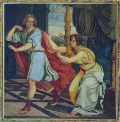Joseph und Potiphars Weib. Wandgemälde aus dem achtteiligen Zyklus aus der Casa Bartholdy in Rom