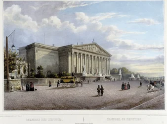 La Chambre des Députés (Nationalversammlung) - in "Promenade dans Paris et ses environs", entworfen von Jacottet und Benoist, ca. 1840