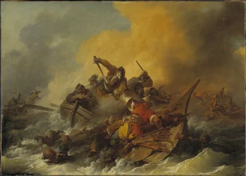 Schlacht auf See zwischen Soldaten und orientalischen Piraten