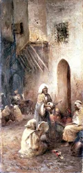 Arabische Musiker in einer Dorfstraße
