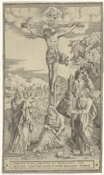 Christus am Kreuz flankiert von Maria und Johannes