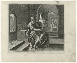 König Manasse im Gefängnis (Buße und Reue im Alten und Neuen Testament, Typus Divinae indulgentiae atqz misericordiae, erga eos quibus ex toto corde transgressionum poeni tet et ad dnm deum se convertunt)