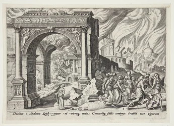 Lot und seine Familie verlassen das brennende Sodom