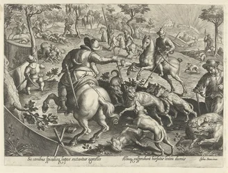 Wolfsjagd mit Speeren
Jagdszenen (Serientitel)
In quibus omne genus venationis, aucupij, piscatusque (Serientitel)