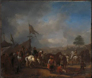 Pferdemarkt in der Nähe eines Armeelagers