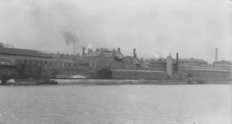 Ansicht der Motorenwerke und des Hauptbüros, Elswick Works, Newcastle upon Tyne