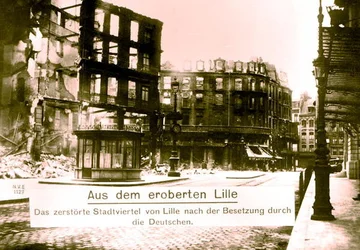 Die verwüstete Stadt Lille nach der Einnahme durch die deutschen Truppen, Oktober 1914