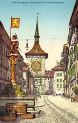 Der Zytglogge-Uhrturm und der Zähringerbrunnen, Kramgasse, Bern, Schweiz