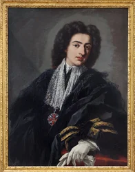 Porträt von Carlo Albani. Gemälde von Pier Leone Ghezzi (1674-1755), um 1708. Italienische Kunst des 18. Jahrhunderts. Staatsgalerie, Stuttgart (Deutschland).