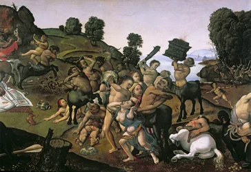 Der Kampf zwischen den Lapithen und den Kentauren, (Detail der Kentauren, die die Lapithen angreifen) ca. 1490er