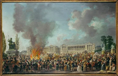 Die Symbole der Monarchie werden auf der Place de la Concorde verbrannt