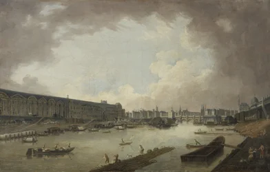 La Grande Galerie, der Pont-Neuf und die Île de la Cité, gesehen vom Pont Royal, circa 1775