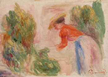 Frau, die Blumen sammelt