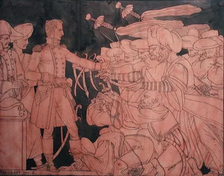 Napoleon I. (1769-1821) nimmt während des Ägyptenfeldzugs die Kapitulation der ägyptischen Anführer entgegen, Vorentwurf für eine Vase