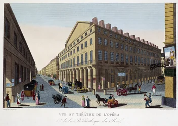Ansicht des Theaters der Oper (Comédie Française) und der Bibliothek des Königs - in „Vues de Paris“ von Courvoisier