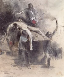 Männer tragen eine Leiche weg, 23. Februar 1848