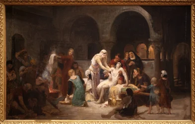 Heilige Elisabeth von Ungarn (1207-1231) pflegt die Kranken.