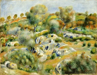 Bretagne Landschaft mit Bäumen und Felsen