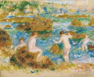 Nackte Jungen in den Felsen von Guernsey
