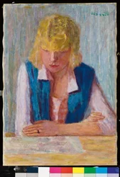 Die Blonde mit der blauen Weste