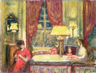 Innenraum bei Lampenlicht mit Figuren
