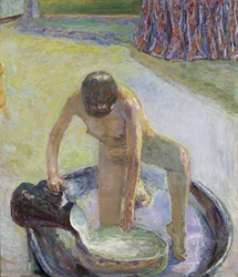 Kauernder Akt in der Badewanne, 1918