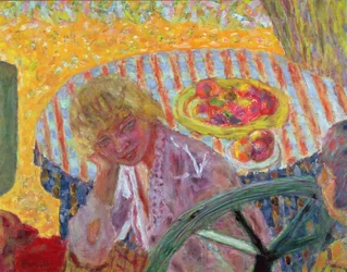 Junges Mädchen mit gestreifter Tischdecke, 1921