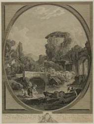 Landschaft mit einer Brücke und einem Taubenschlag