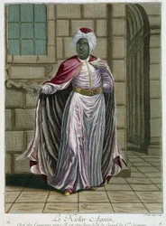 Porträt des Kislar-Agha (Oberhaupt der Eunuchen) - in „Sammlung von 100 Stichen, die verschiedene Nationen der Levante in den Jahren 1707 und 1708 darstellen“, auf Anordnung von M. de Ferriol, Botschafter des Königs bei der Pforte, und 1712-13 durch die
