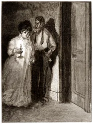 "Boule de Suif": Elisabeth Rousset weigert sich, mit Cornudet zu schlafen, Anfang 20. Jahrhundert (Illustration)