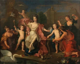 María Adelaida von Savoyen, Herzogin von Burgund mit ihren Söhnen, den Herzögen von Bretagne und Anjou (zukünftiger Ludwig XV.)