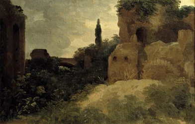 In der Villa Farnese, Römische Ruinen Gemälde von Pierre Valenciennes 18. Jahrhundert