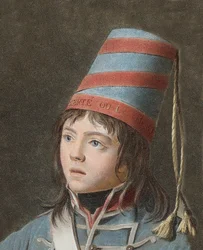 Joseph Bara (1779-1793) - Joseph Bara oder Barra (1780-1793) ist ein Kinderheld der Französischen Revolution, der in der Vendée für die Republik kämpfte. Stich von Pierre Michel Alix (1762-1817)