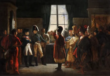 Zar Alexander I. präsentiert die Kalmücken, Kosaken und Baschkiren der russischen Armee Napoleon I., Tilsit