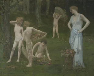 Kinder in einem Obstgarten, ca. 1886-1888