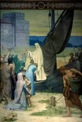 Sainte Genevieve versorgt die von der Armee Attilas, König der Hunnen, belagerten Pariser