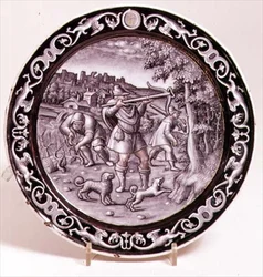 Limoges-Teller, einer von 12, die die Monate des Jahres darstellen