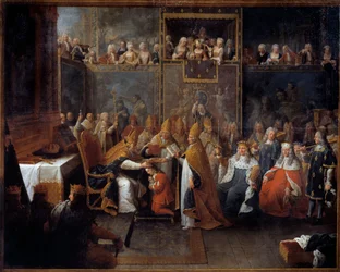 Die Krönung Ludwigs XV. König Ludwig XV. (1710-1774) wurde am 25/10/1722 in der Kathedrale von Reims vom Erzbischof von Reims in Gegenwart des Regenten, des Herzogs von Orléans (1674-1723), und einer großen Menschenmenge gekrönt und gesalbt