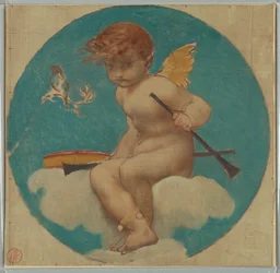 Studie für Rundel mit Putto, der Musikinstrumente hält