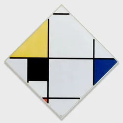 Rautenkomposition mit Gelb, Schwarz, Blau, Rot und Grau