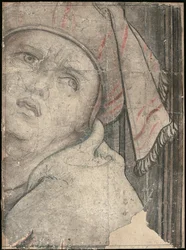Kopf eines Mannes in einem Turban, der nach oben schaut