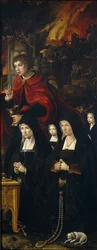 Heiliger Johannes der Evangelist mit zwei Frauen und zwei betenden Mädchen (rechtes Panel des Jüngsten Gerichts)