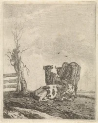 Landschaft mit drei Kühen