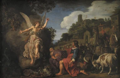 Der Engel Raphael verabschiedet sich von dem alten Tobit und seinem Sohn Tobias