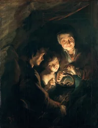 Alte Frau mit einem Korb Kohle, um 1616-1618