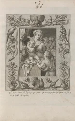Heilige Familie mit dem jungen Johannes dem Täufer, in einem aufwendigen Rahmen